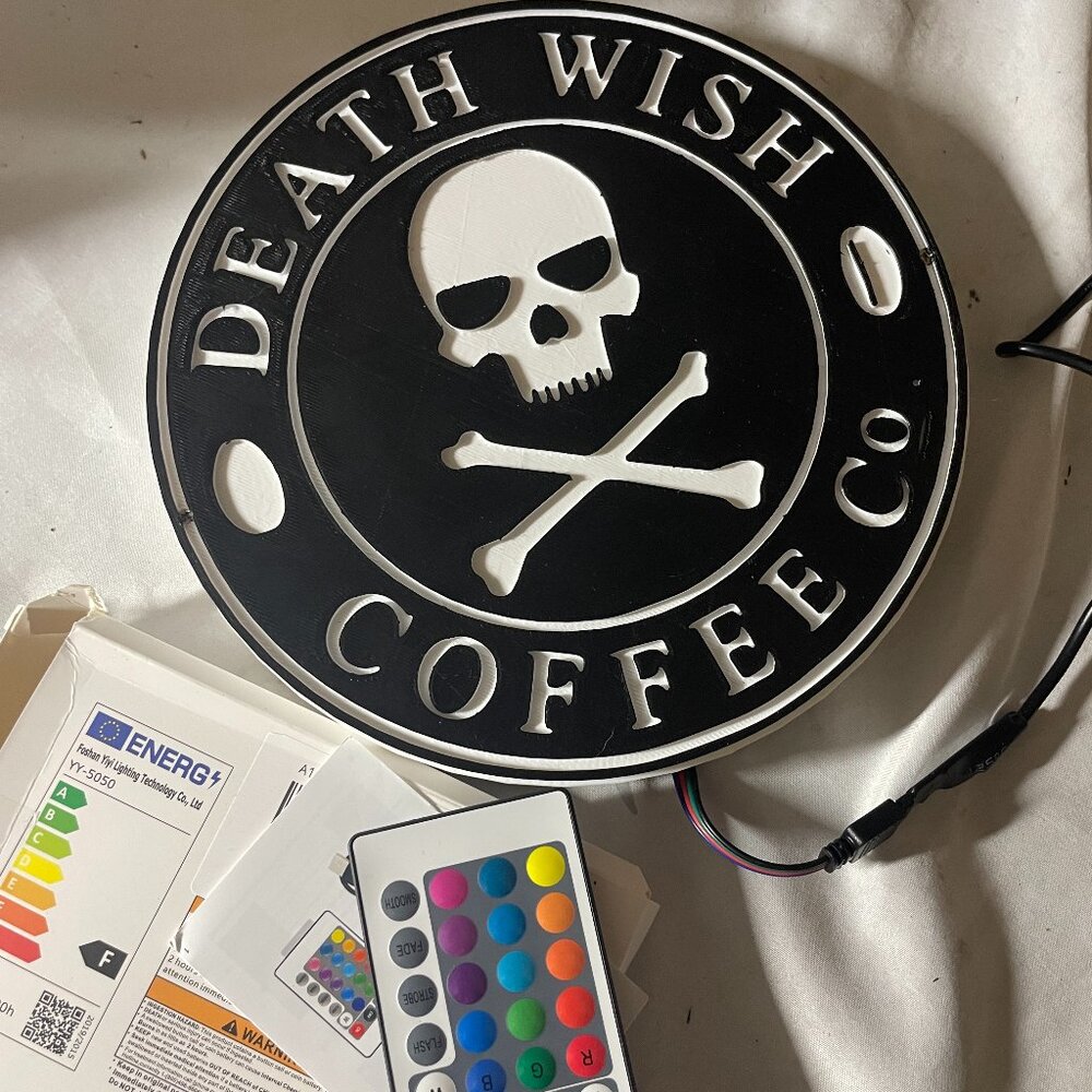Death Wish Coffee 3D Printed wall Lamp with remote coffee lover edition - Picture 11 of 11